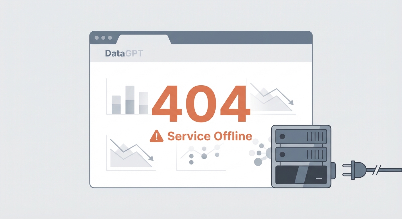 DataGPT website showing 404 error pages