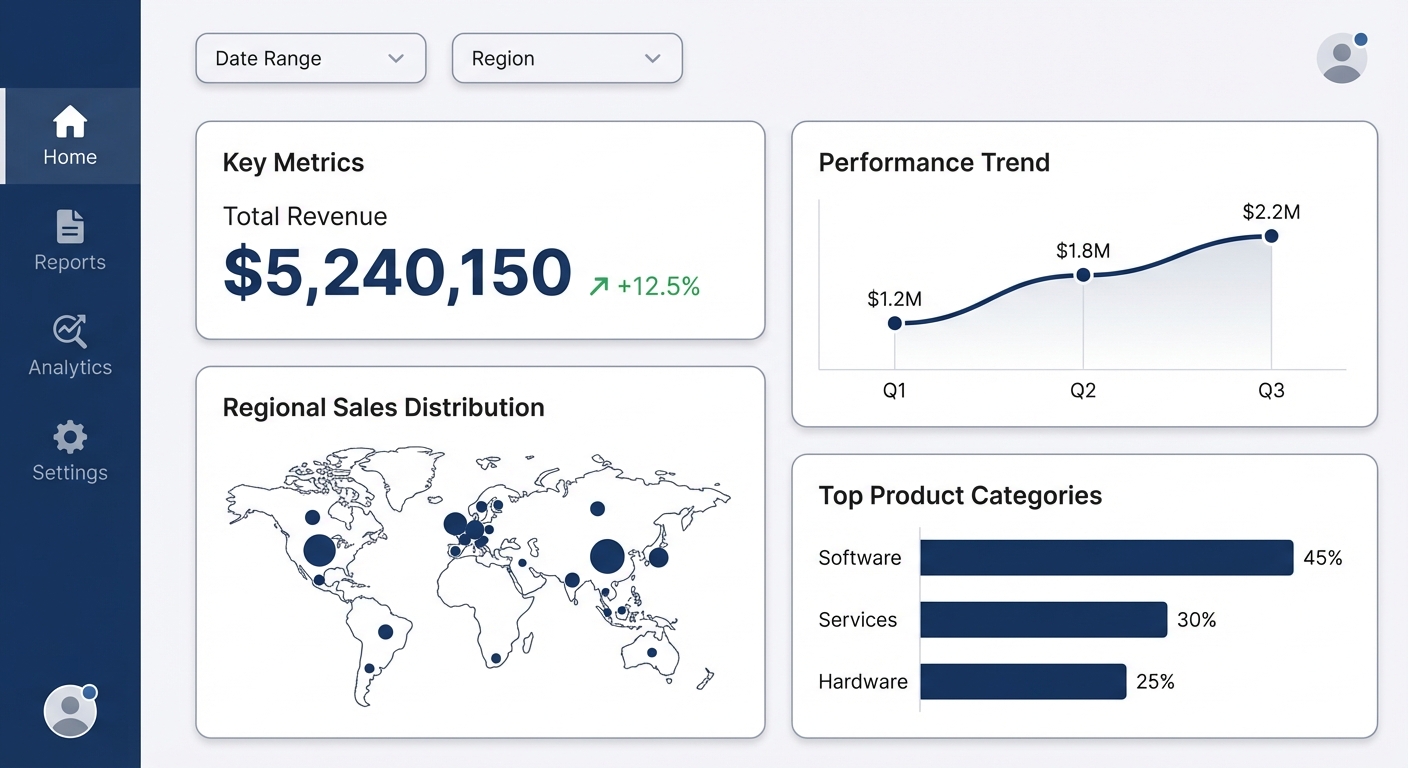 Enterprise BI platform dashboard with multiple charts