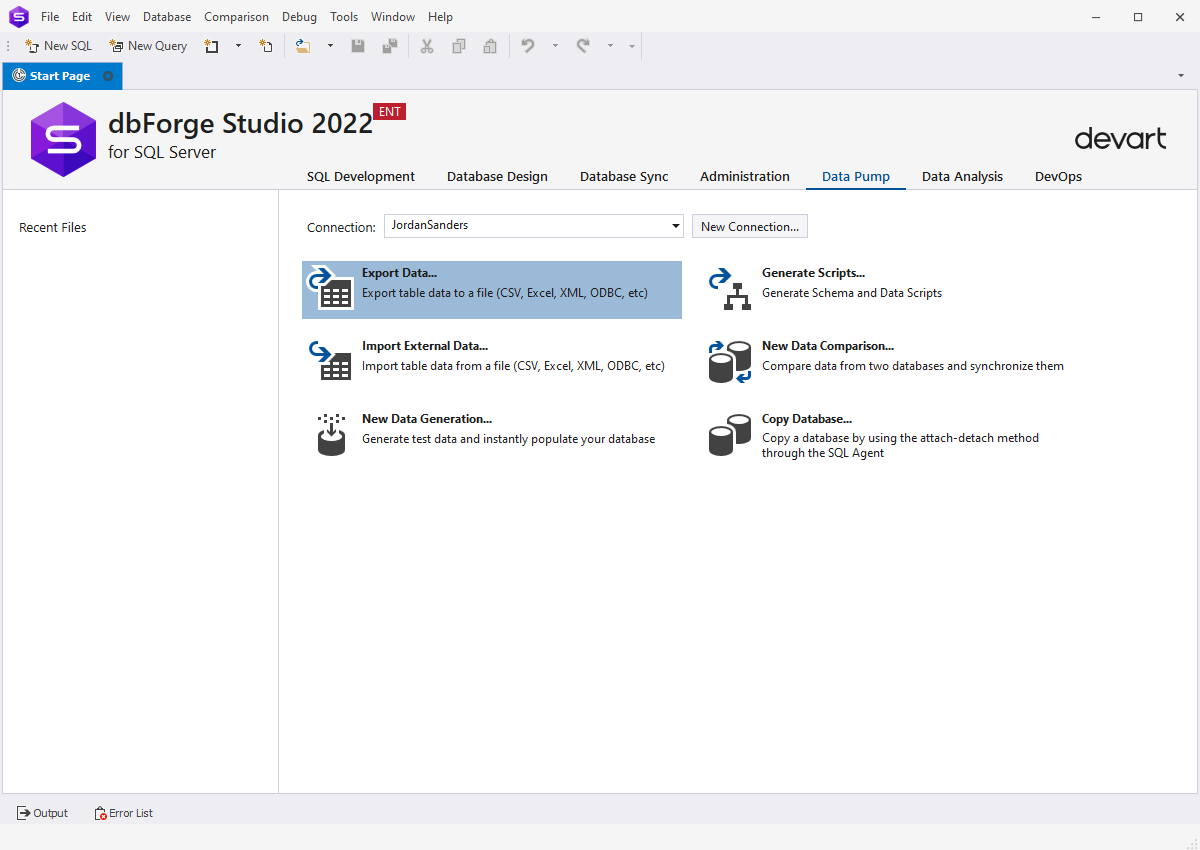 Data Export and Import Devart
